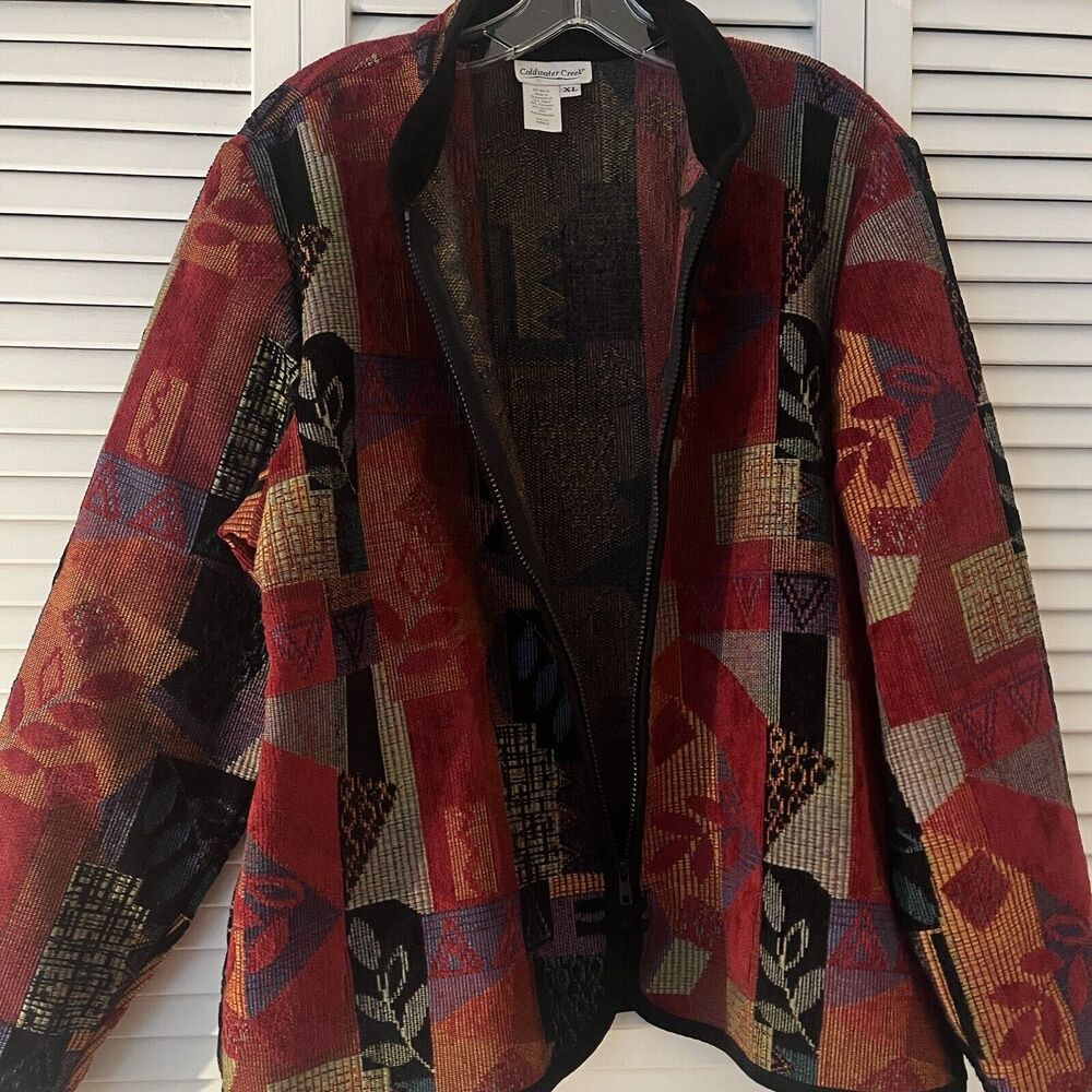 Coldwater Creek Vintage Brocade Jacquard abstract print jacket size XL, retro - Picture 2 of 8